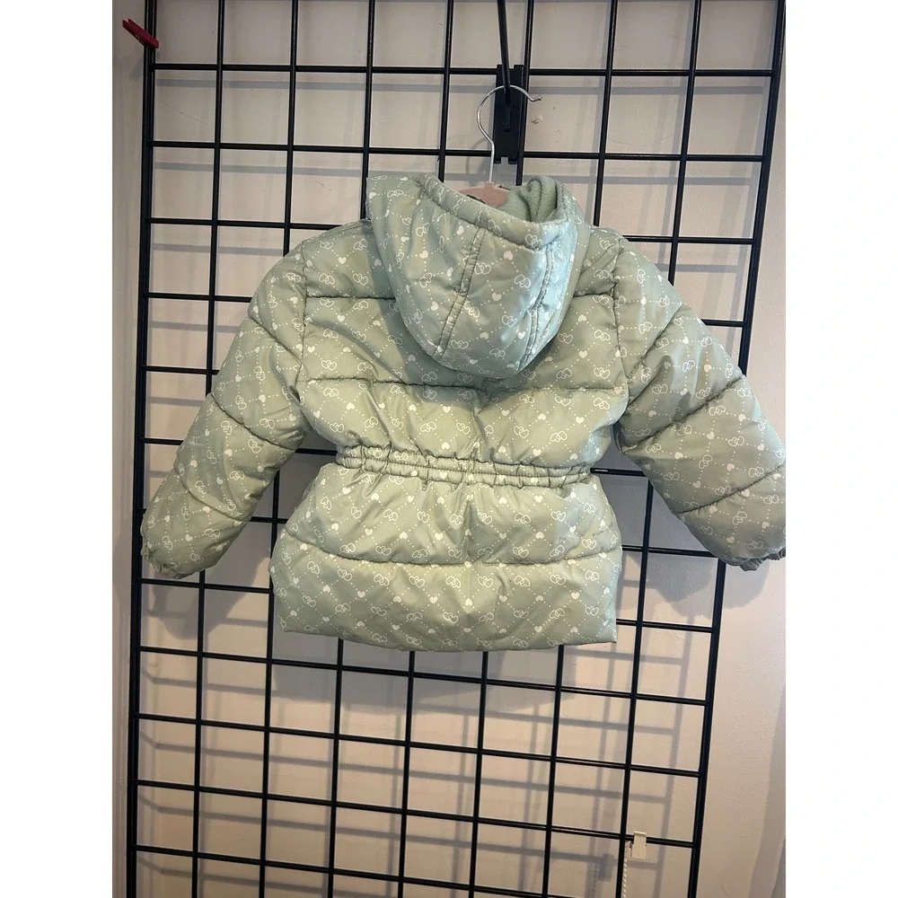 Pink Platinum Girls‎ Mint Green Heart Print Hooded Puffer Jacket Size 3T